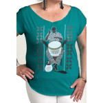 Estilo Clothing™ African Soul Dejembe Player Cut Boat Neck T-shirt, Teal