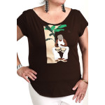Estilo Clothing™ Bongocero Bongo Player Cut Boat Neck T-shirt, Dark Chocolate
