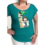 Estilo Clothing™ Bongocero Bongo Player Cut Boat Neck T-shirt, Teal