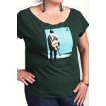 Estilo Clothing™  Buena Vista Acoustic Guitar Player Cut Boat Neck T-shirt, Forest Green