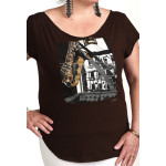 Estilo Clothing™ Inner City Saxophone Cut Boat Neck T-shirt, Dark Chocolate
