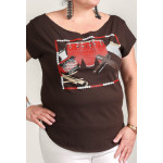 Estilo Clothing™ Rumba de Chango Afro Cuban Cut Boat Neck T-Shirt, Dark Chocolate