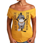 Estilo Clothing™ African Soul Dejembe Player Cut Boat Neck T-shirt, Antique Gold