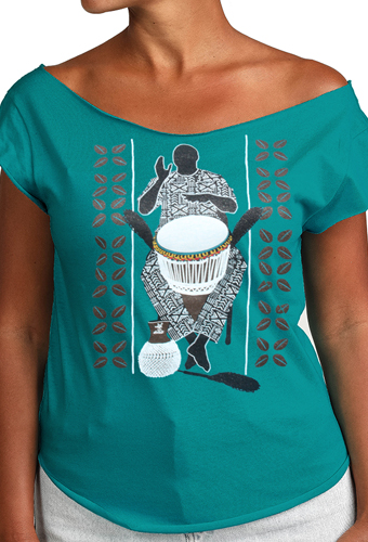 Estilo Clothing™ African Soul Dejembe Player Cut Boat Neck T-shirt, Teal