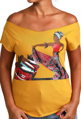 Estilo Clothing™ Afro Puerto Rican Bomba Cut Boat Neck T-shirt, Antique Gold