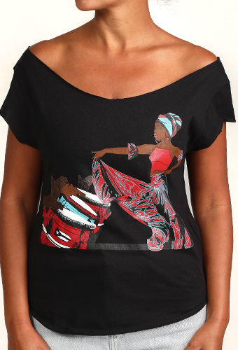Estilo Clothing™ Afro Puerto Rican Bomba Cut Boat Neck T-shirt, Black