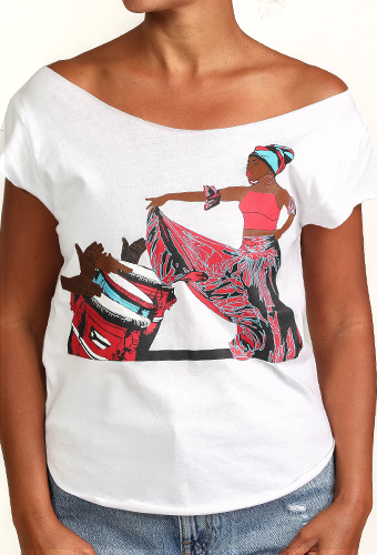 Estilo Clothing™ Afro Puerto Rican Bomba Cut Boat Neck T-shirt, White