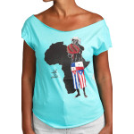 Estilo Clothing™ Afro Latino Cut Boat Neck T-shirt, Tahiti Blue