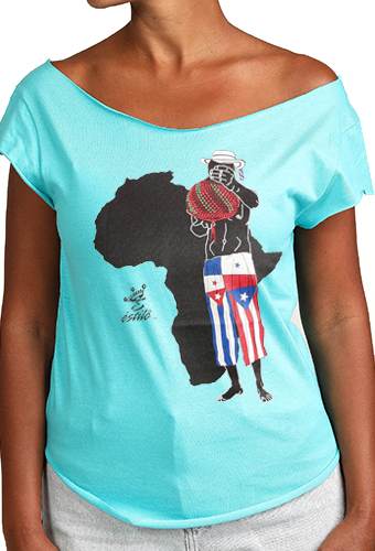 Estilo Clothing™ Afro Latino Cut Boat Neck T-shirt, Tahiti Blue