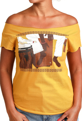Estilo Clothing™ Cajon Afro Peruvian Cut Boat Neck T-shirt, Antique Gold