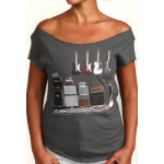 Estilo Clothing™ Amped Up Electric Bass Guitar & Amps Cut Boat Neck T-shirt, Heavy Metal Gray