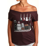 Estilo Clothing™ Amped Up Electric Bass Guitar & Amps Cut Boat Neck T-shirt, Oxblood