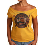 Estilo Clothing™ Bata Drums Afro Cuban Cut Boat Neck T-shirt, Antique Gold