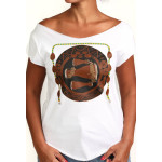Estilo Clothing™ Bata Drums Afro Cuban Cut Boat Neck T-shirt, White