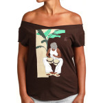 Estilo Clothing™ Bongocero Bongo Player Cut Boat Neck T-shirt, Dark Chocolate