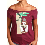 Estilo Clothing™ Bongocero Bongo Player Cut Boat Neck T-shirt, Maroon