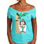 Estilo Clothing™ Bongocero Bongo Player Cut Boat Neck T-shirt, Blue Estilo Clothing™ Bongocero Bongo Player Cut Boat Neck T-shirt, Blue