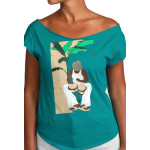 Estilo Clothing™ Bongocero Bongo Player Cut Boat Neck T-shirt, Teal