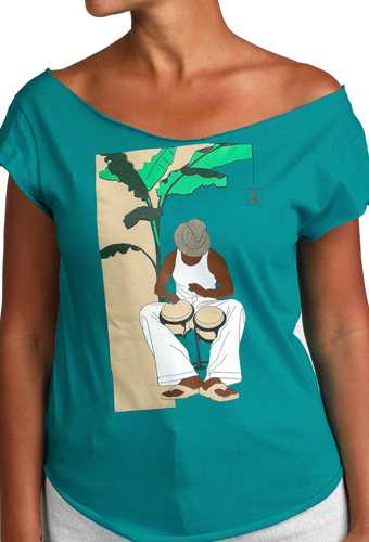 Estilo Clothing™ Bongocero Bongo Player Cut Boat Neck T-shirt, Teal