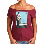Estilo Clothing™ Buena Vista Acoustic Guitar Player Cut Boat Neck T-shirt, Maroon Estilo Clothing™ Buena Vista Acoustic Guitar Player Cut Boat Neck T-shirt, Maroon