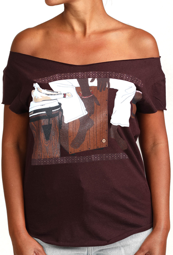 Estilo Clothing™ Cajon Afro Peruvian Cut Boat Neck T-shirt, Oxblood
