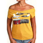 Estilo Clothing™ Cutting & Slapping Conga Turntable Cut Boat Neck T-shirt, Antique Gold