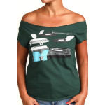 Estilo Clothing™ Cutting & Slapping Conga Turntable Cut Boat Neck T-shirt, Forest Green