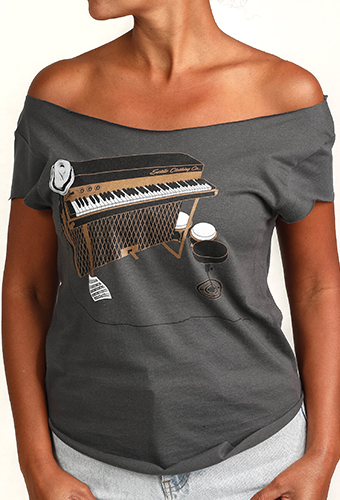Estilo Clothing™ Esperando Montuno Fender Rhodes Piano Cut Boat Neck T-Shirt, Heavy Metal Gray