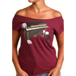 Estilo Clothing™ Esperando Montuno Fender Rhodes Piano Cut Boat Neck T-Shirt, Maroon