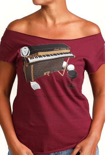 Estilo Clothing™ Esperando Montuno Fender Rhodes Piano Cut Boat Neck T-Shirt, Maroon