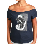 Estilo Clothing™ Harmonic Blues Harmonica Player Cut Boat Neck T-shirt, Midnight Navy