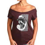 Estilo Clothing™ Harmonic Blues Harmonica Player Cut Boat Neck T-shirt, Oxblood