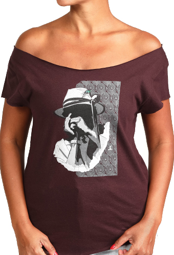 Estilo Clothing™ Harmonic Blues Harmonica Player Cut Boat Neck T-shirt, Oxblood