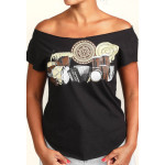 Estilo Clothing™ La Cumbia de Colombia y Panama Cut Boat Neck T-shirt, Black Estilo Clothing™ La Cumbia de Colombia y Panama Cut Boat Neck T-shirt, Black