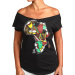 Estilo Clothing™ One Drum Africa/Drum Cut Boat Neck T-shirt, Black