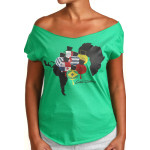 Estilo Clothing™ Ritmo African & Latin Diaspora Shekere Cut Boat Neck T-shirt, Kelly Green