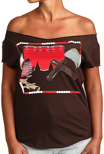 Estilo Clothing™ Rumba de Chango Afro Cuban Cut Boat Neck T-Shirt, Dark Chocolate