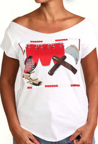 Estilo Clothing™ Rumba de Chango Afro Cuban Cut Boat Neck T-Shirt, White