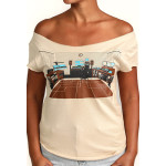 Estilo Clothing™ Sessions Home Music Studio Cut Boat Neck T-shirt, Cream