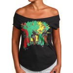 Estilo Clothing™ Tambores del Caribe Caribbean Drummers Cut Boat Neck T-shirt, Black Estilo Clothing™ Tambores del Caribe Caribbean Drummers Cut Boat Neck T-shirt, Black