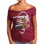 Estilo Clothing™ El Nuevo Tumbao Upright Bass, Timbales, Congas Cut Boat Neck T-shirt, Maroon