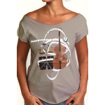 Estilo Clothing™ El Nuevo Tumbao Upright Bass, Timbales, Congas Cut Boat Neck T-shirt, Warm Gray