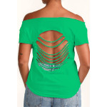 Estilo Clothing™ Ritmo African & Latin Diaspora Shekere Cut Boat Neck T-shirt, Kelly Green