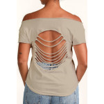 Estilo Clothing™ La Cumbia de Colombia y Panama Cut Boat Neck T-shirt, Warm Gray