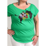Estilo Clothing™ Ritmo African & Latin Diaspora Shekere Cut Boat Neck T-shirt, Kelly Green