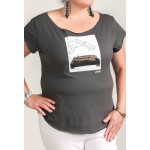 Estilo Clothing™ 12Down (SL-1200GLD) Turntable Cut Boat Neck T-shirt, Heavy Metal Gray