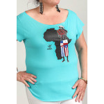 Estilo Clothing™ Afro Latino Cut Boat Neck T-shirt, Tahiti Blue