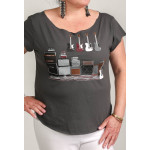 Estilo Clothing™ Amped Up Electric Bass Guitar & Amps Cut Boat Neck T-shirt, Heavy Metal Gray