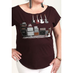 Estilo Clothing™ Amped Up Electric Bass Guitar & Amps Cut Boat Neck T-shirt, Oxblood