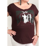Estilo Clothing™ Art Deco Cuban Cafe Cut Boat Neck T-shirt, Oxblood